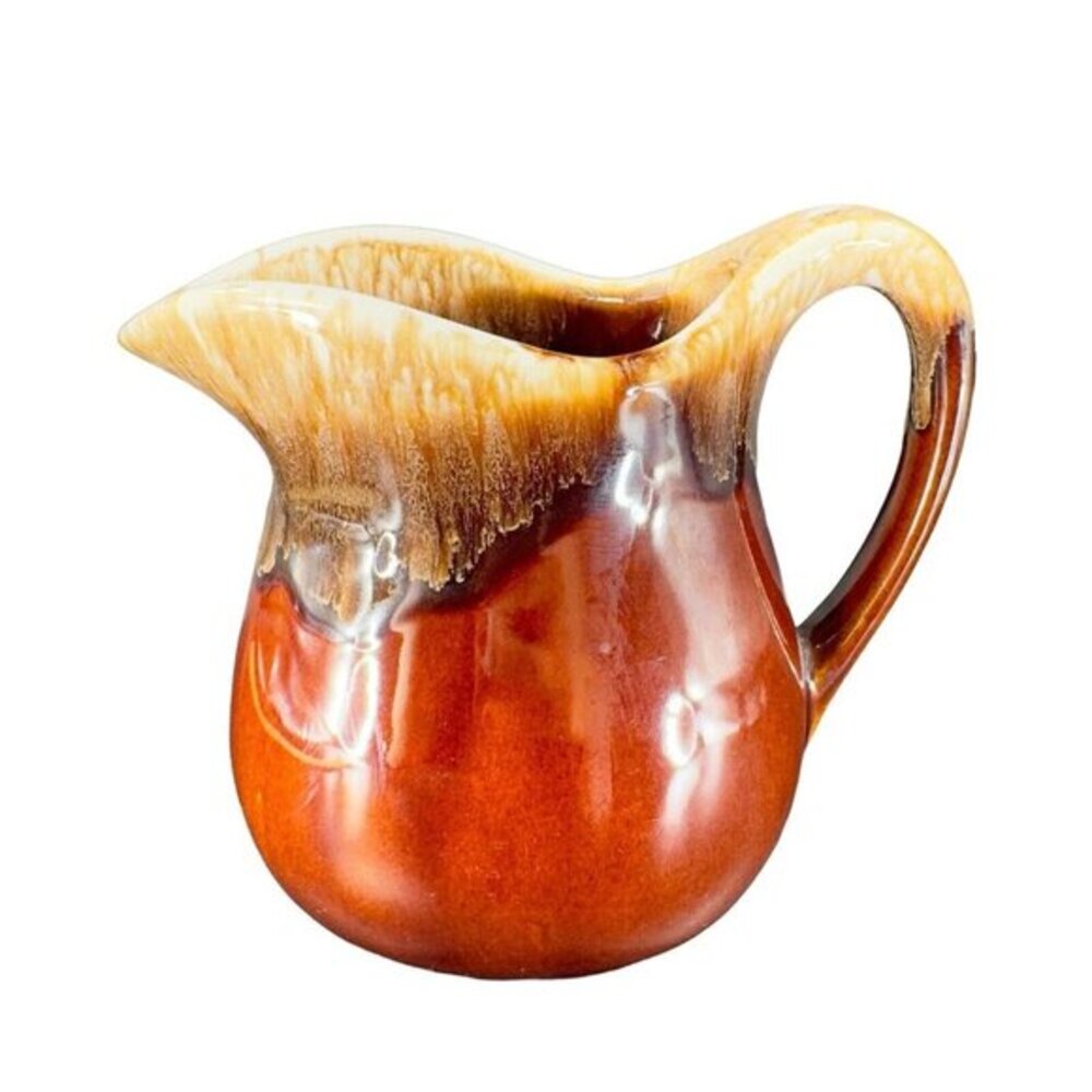 Vintage USA Pottery Brown‎ Drip Glaze Ceramic Pitcher Carafe Hand Made Pitcher